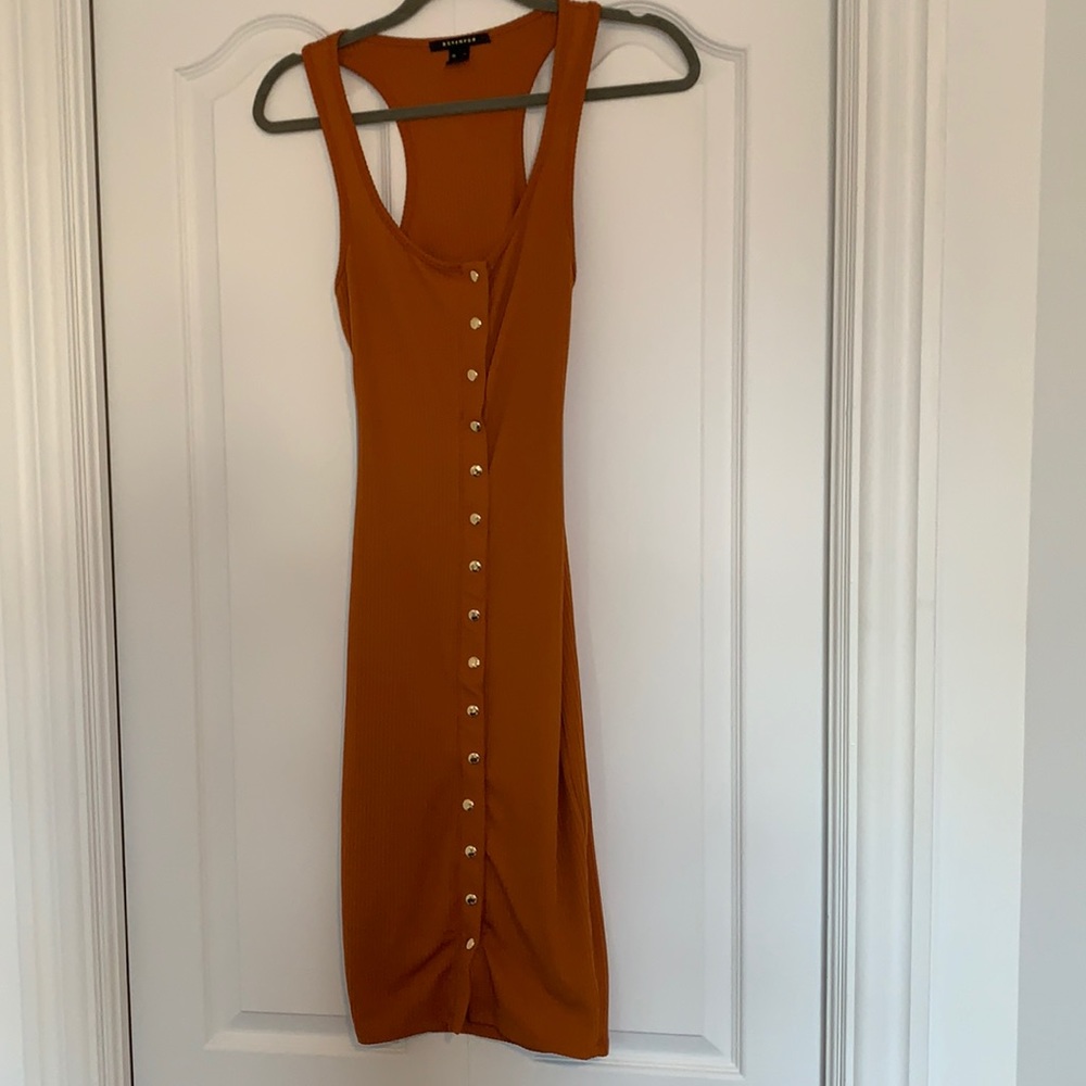 Rust coloured revamped dress with gold buttons